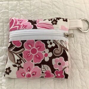 Floral Pink and Brown Coin Pouch-Key Chain Coin Purse